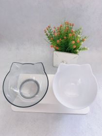 Cat Double Bowl Cat Food Bowl Protects Cervical Vertebra (Option: Transparent white)