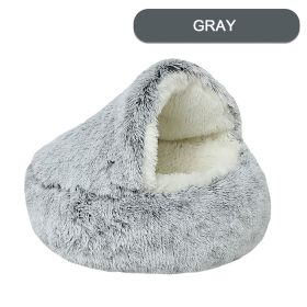 Luxurious Plush Round Cat Bed Cat Bed Round Soft Plush Burrowing Cave Hooded Cat Bed Donut For Dogs Cats - Semi-Enclosed For Cozy Warmth (Color: Gray, size: 50cm)