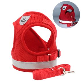 dog Harnesses and dog leash set; Pet Chest Strap Vest Dog Towing Rope Reflective Breathable Dog Rope Pet Supplies Wholesale (colour: Red, Specification (L * W): XS)